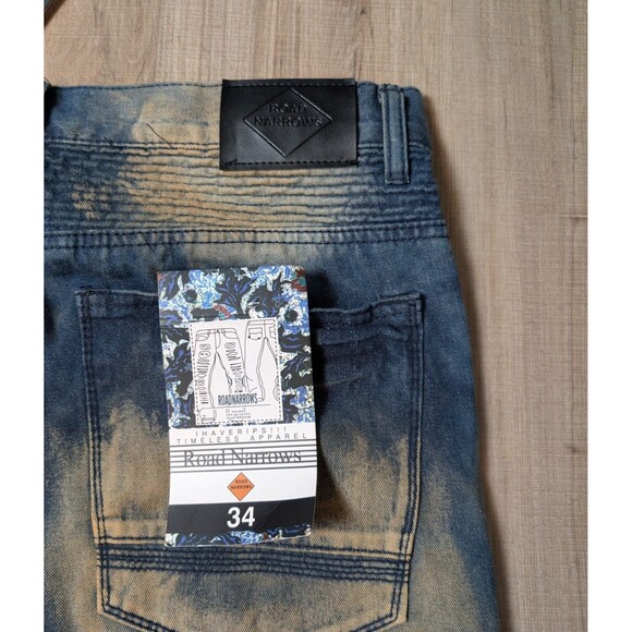 NWT Road Narrows Size 34X34 Jeans  Moto Distressed Straight Leg Biker Streetwear - Picture 7 of 12
